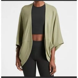 Athleta Ethereal Cocoon Wrap Cardigan Olive Green Open Front Pockets Size Large